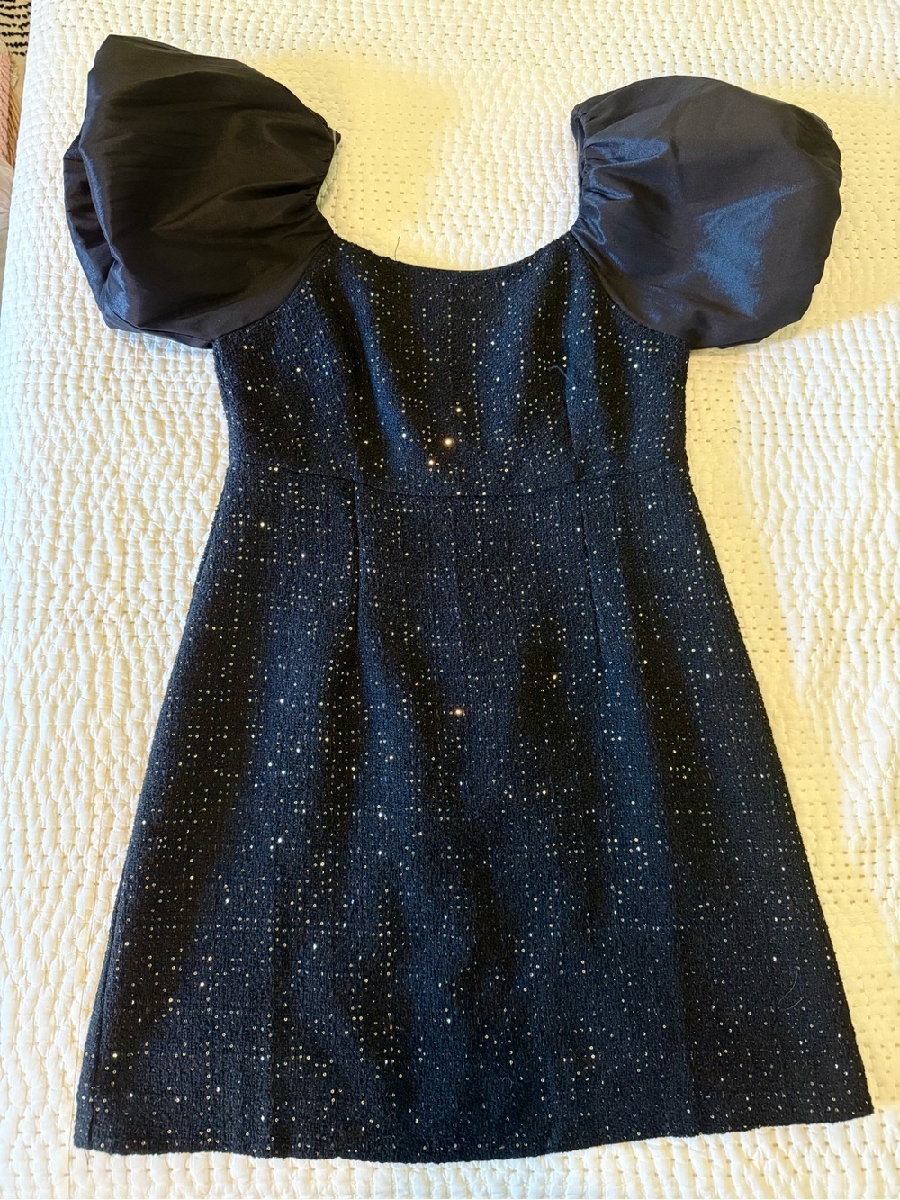 THML Black Metallic Puff Sleeve Cocktail Dress Size M